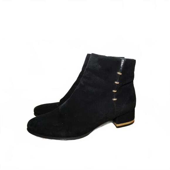 Vaneli Stylish Black Ankle Boots with Gold Accents - Picture 1 of 9